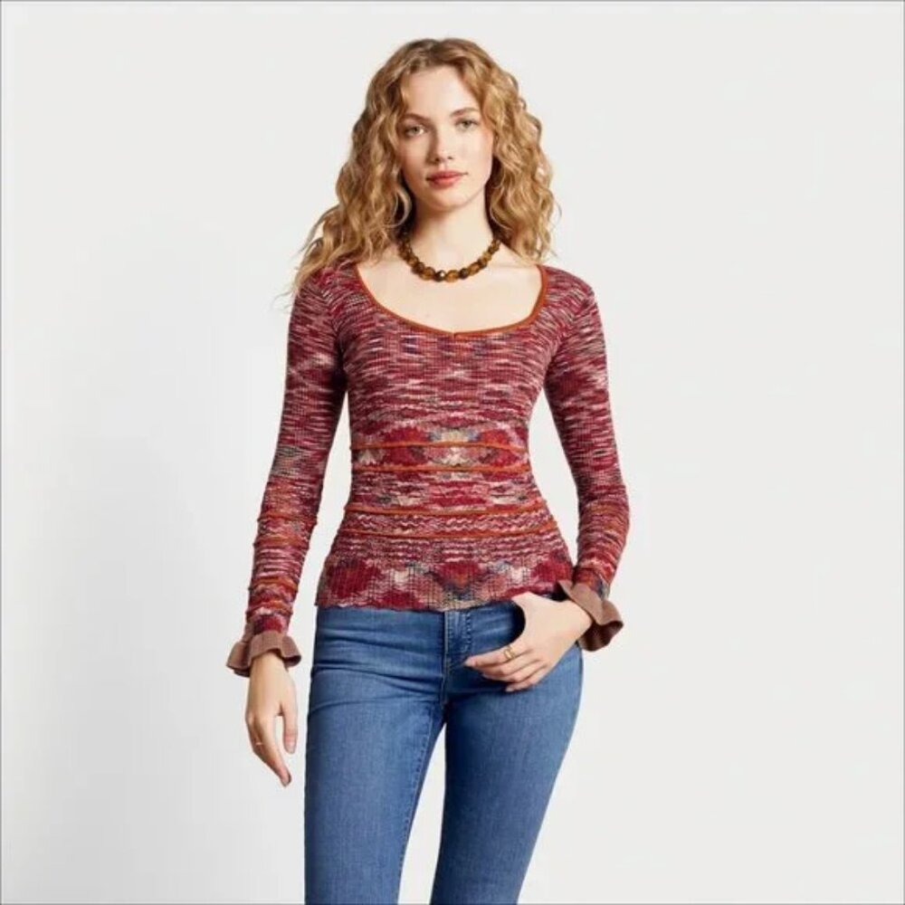 SAM EDELMAN Womens Sz XS CATHY Ruffle Cuffs‎ Pullover Knit Sweater Slim Fit